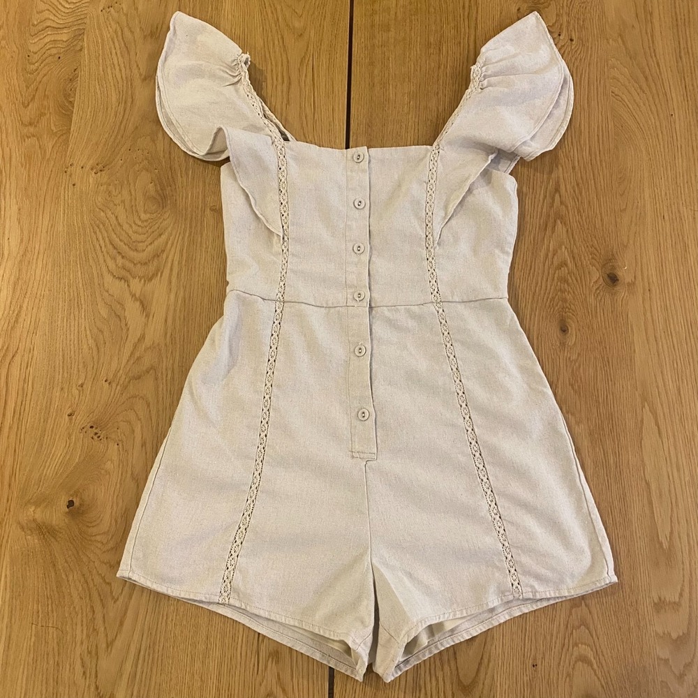 Lulus X Lush Called It Beige Linen Romper Women's lined XS  Creme Beige